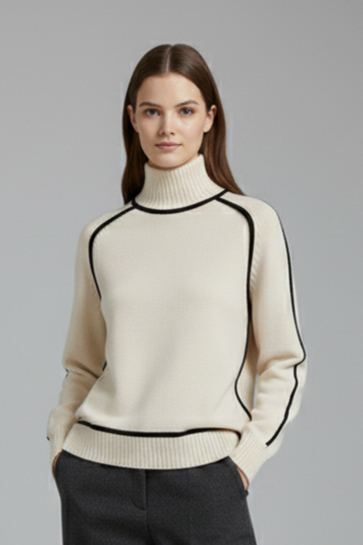 Mock Neck Contrast Trim Pullover