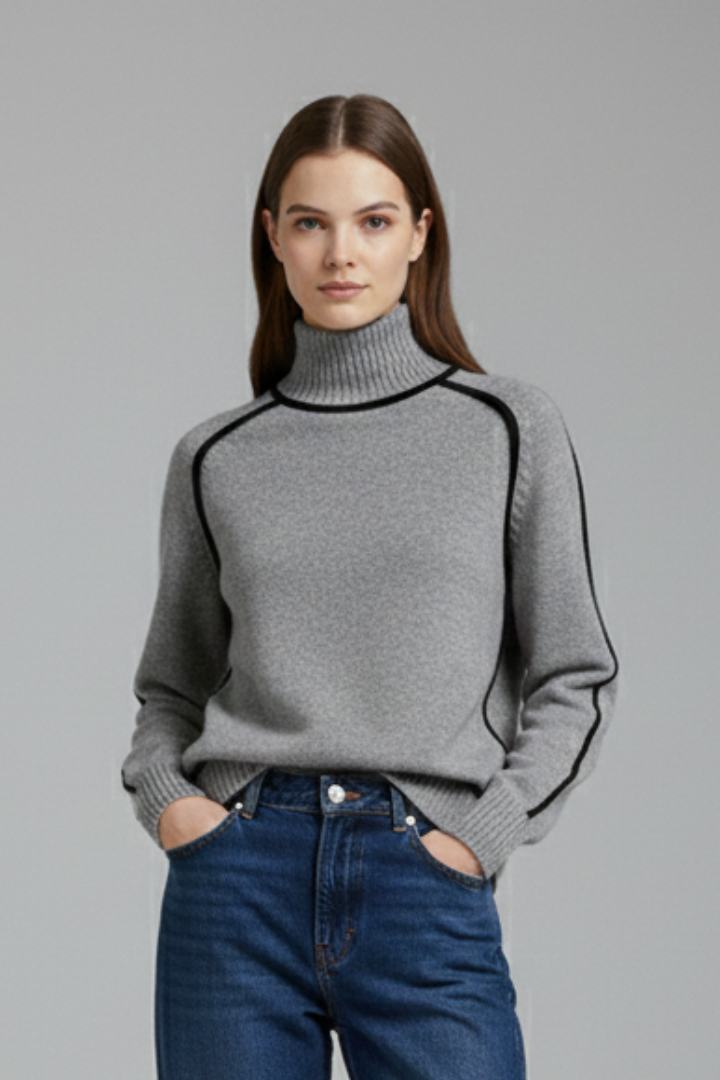 Mock Neck Contrast Trim Pullover
