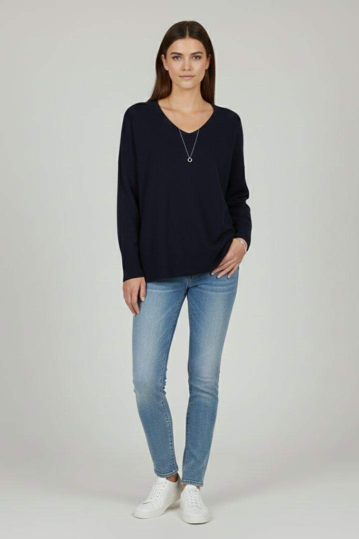 Women's Relaxed Knit V Neck Sweater