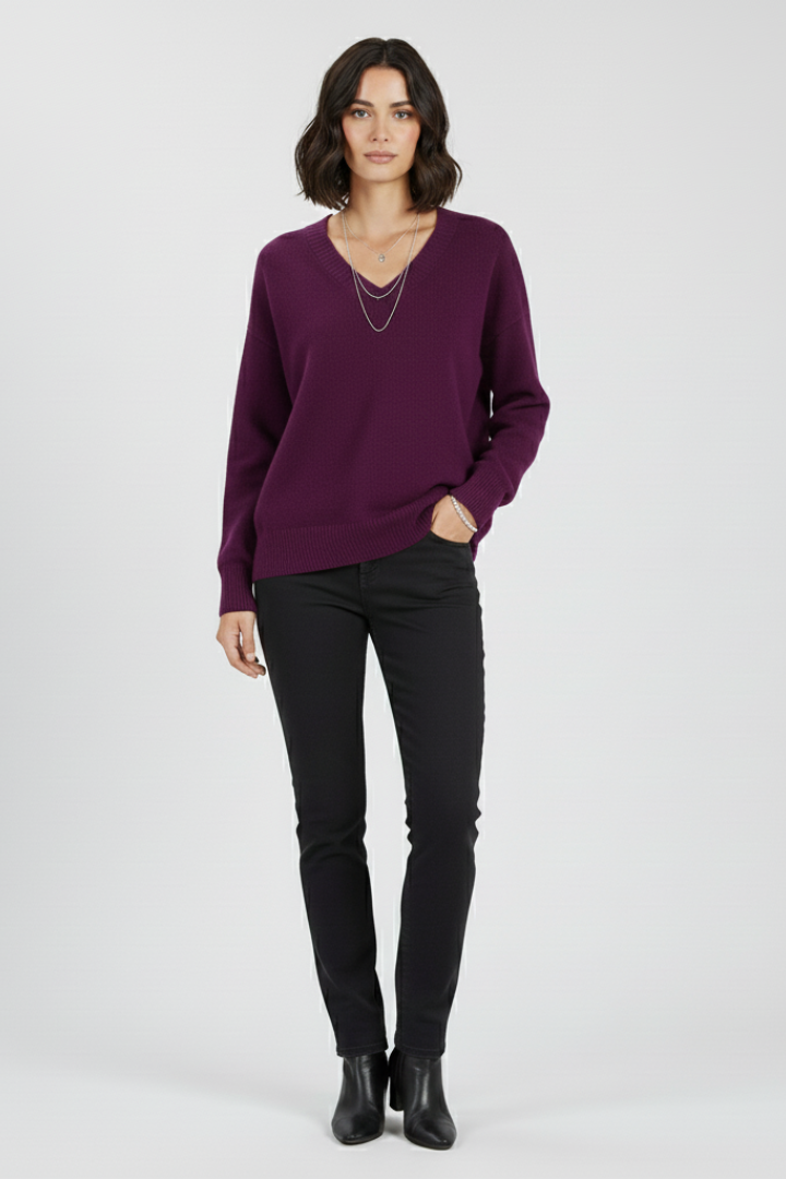 Long Sleeve V Neck Knit Sweater for Women