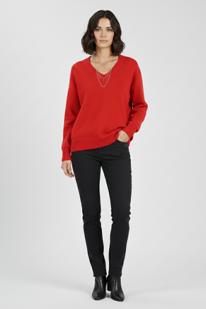 Long Sleeve V Neck Knit Sweater for Women