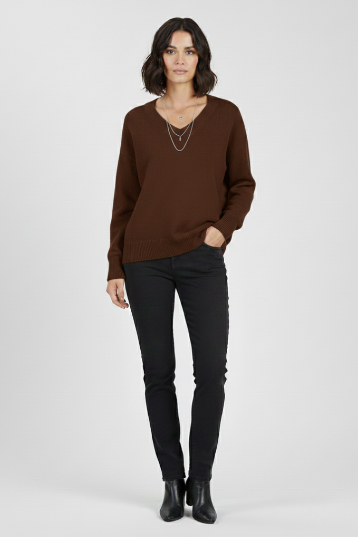 Long Sleeve V Neck Knit Sweater for Women