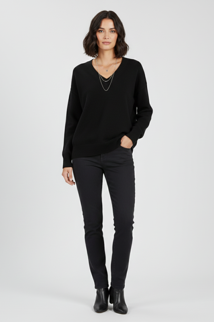 Long Sleeve V Neck Knit Sweater for Women