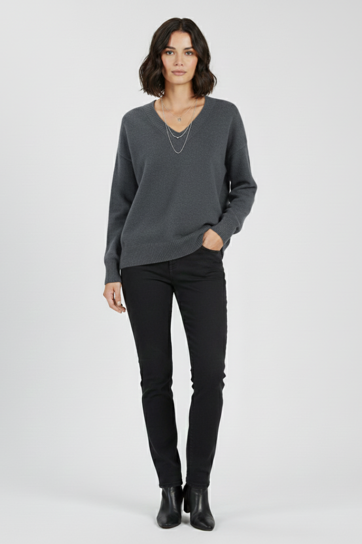 Long Sleeve V Neck Knit Sweater for Women