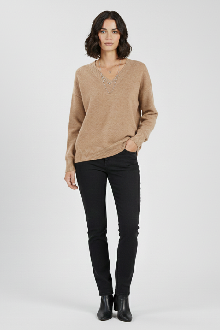 Long Sleeve V Neck Knit Sweater for Women