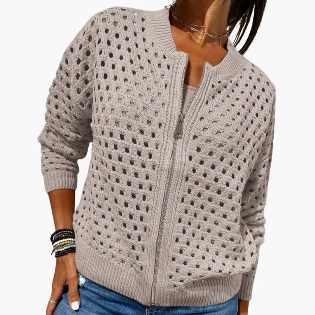 Isla | Open Knit Zip Front Cardigan