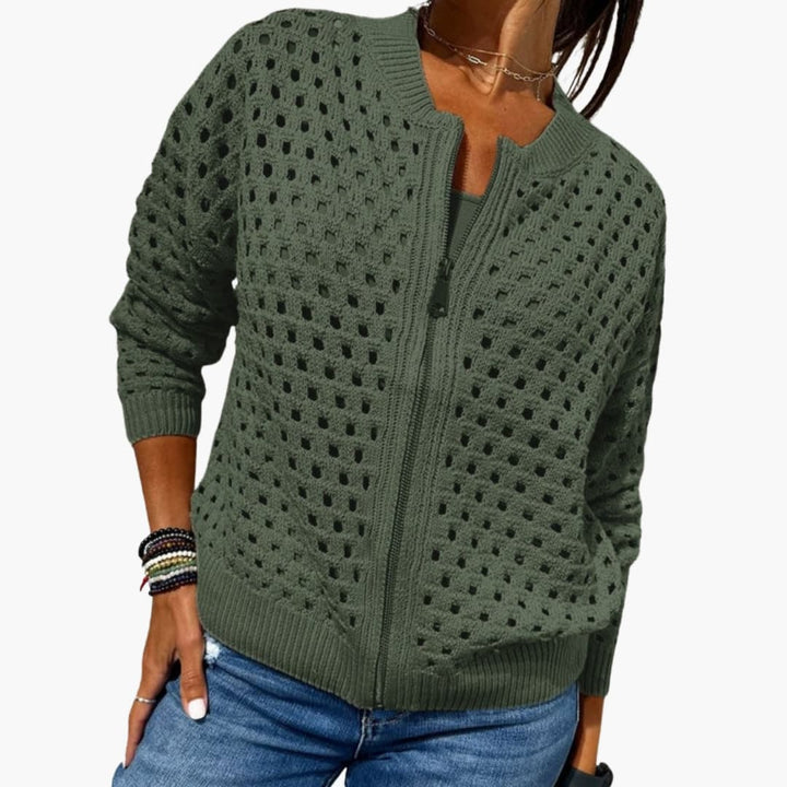 Isla | Open Knit Zip Front Cardigan