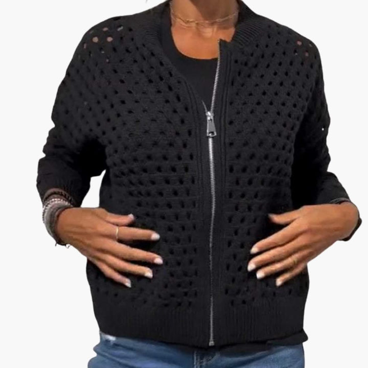Isla | Open Knit Zip Front Cardigan