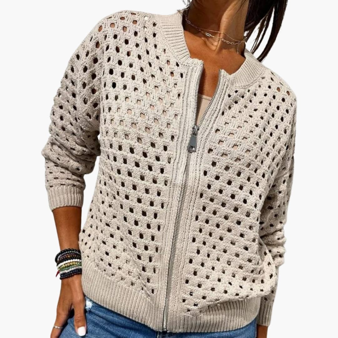 Isla | Open Knit Zip Front Cardigan