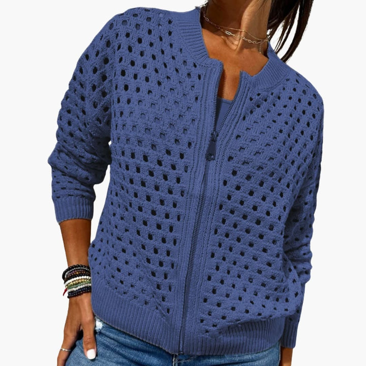 Isla | Open Knit Zip Front Cardigan