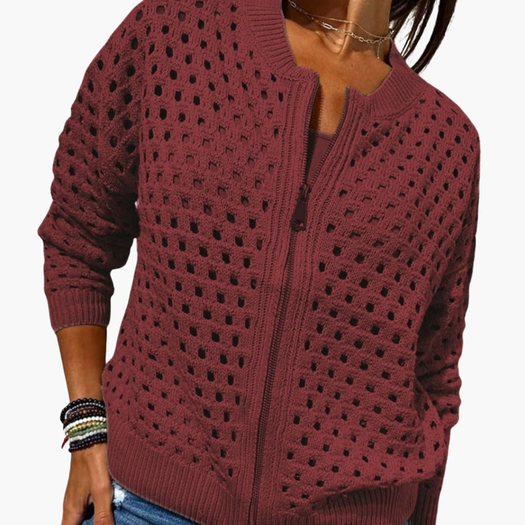 Isla | Open Knit Zip Front Cardigan