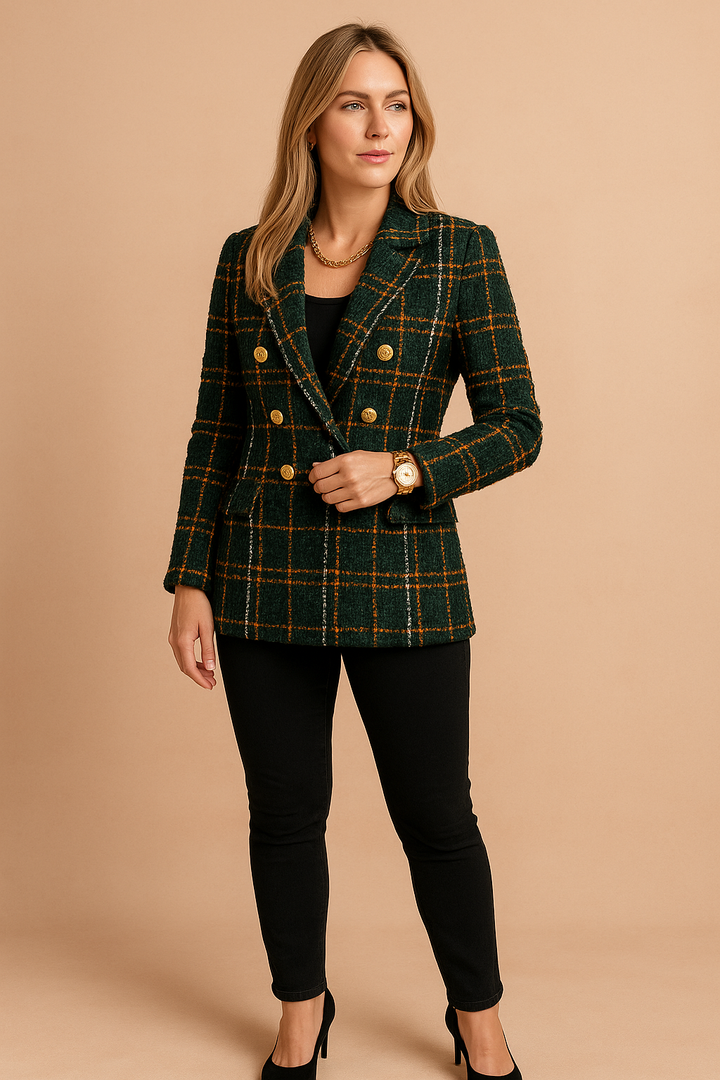 Checked Double Breasted Tweed Blazer