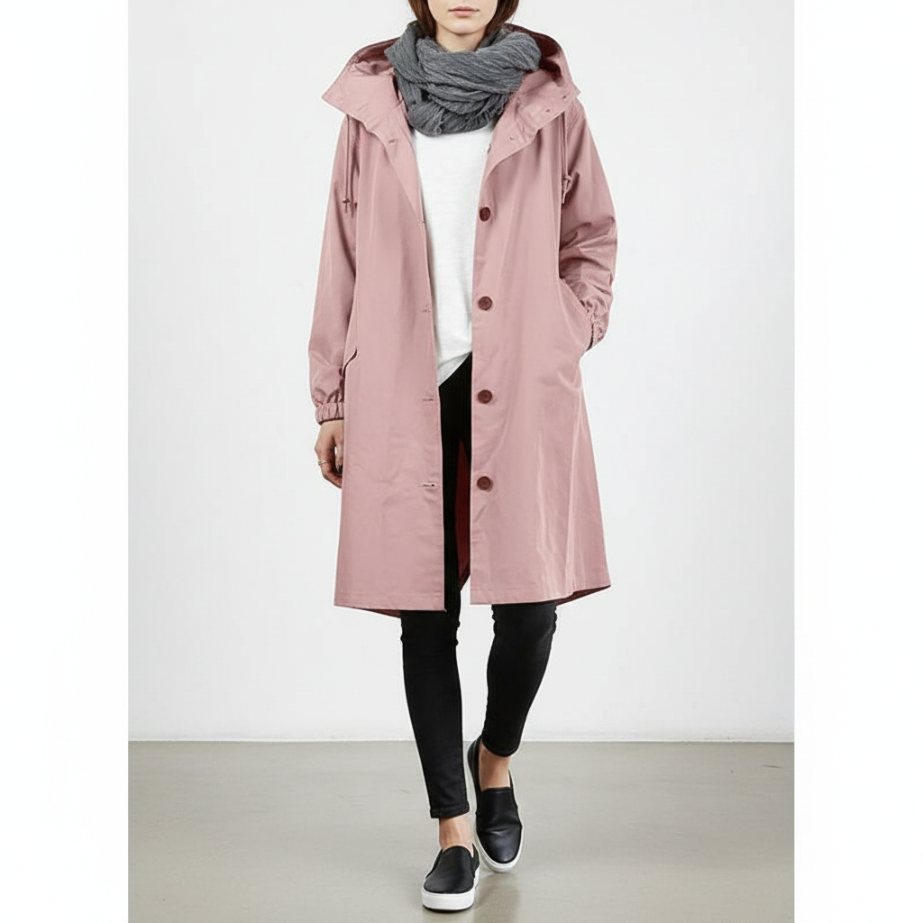 Women's Water-Resistant Longline Hooded Rain Coat