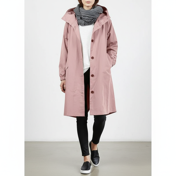 Women's Water-Resistant Longline Hooded Rain Coat