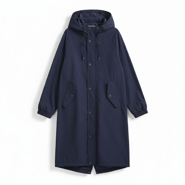 Women's Water-Resistant Longline Hooded Rain Coat