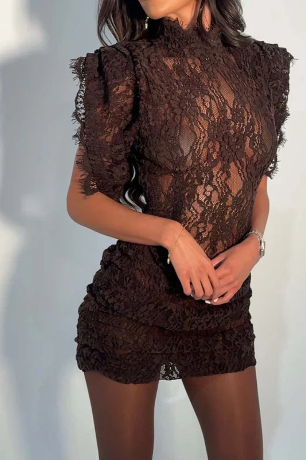 Women's Lace High Neck Mini Party Dress