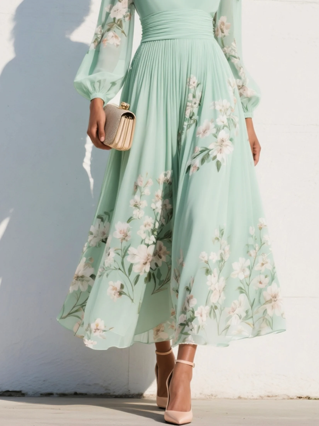 Women's Floral Maxi Dress with Balloon Sleeves