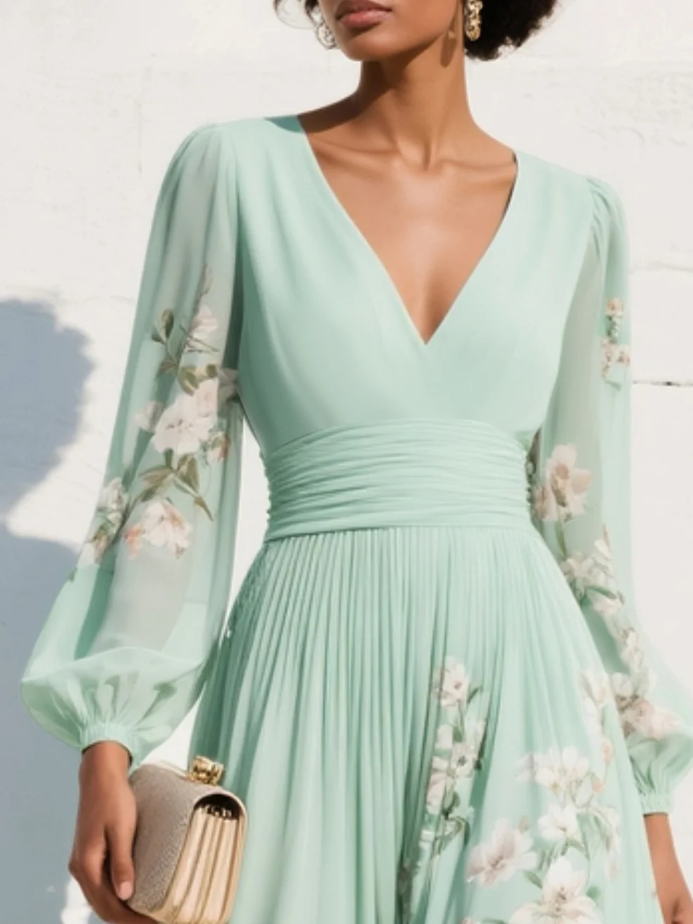 Women's Floral Maxi Dress with Balloon Sleeves