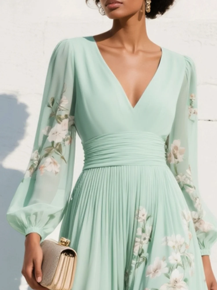 Women's Floral Maxi Dress with Balloon Sleeves