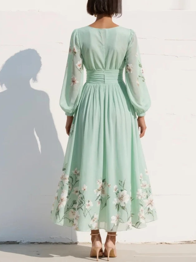 Women's Floral Maxi Dress with Balloon Sleeves