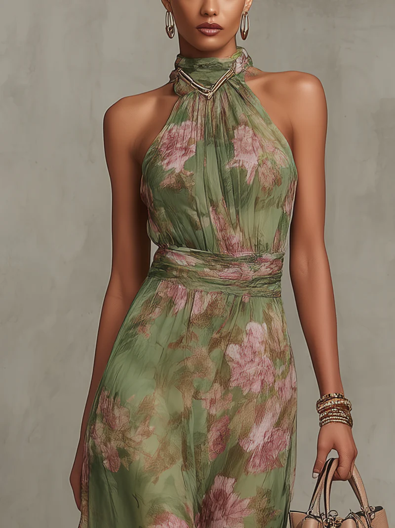 Elodie | Floral Halter Neck Maxi Dress