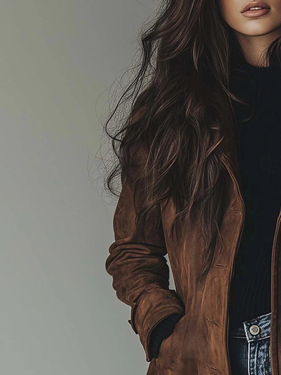 Women's Longline Trench Coat with Double-Breasted Front