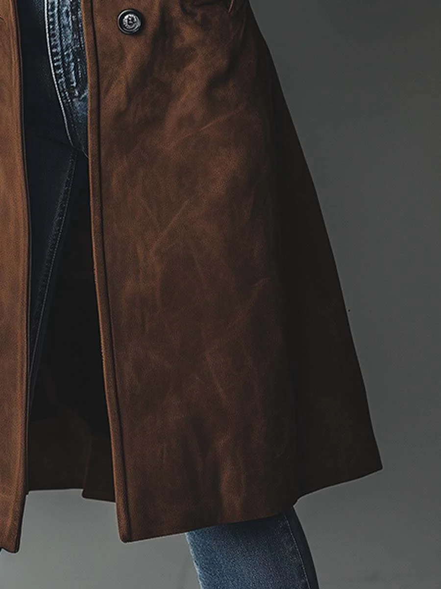 Women's Longline Trench Coat with Double-Breasted Front