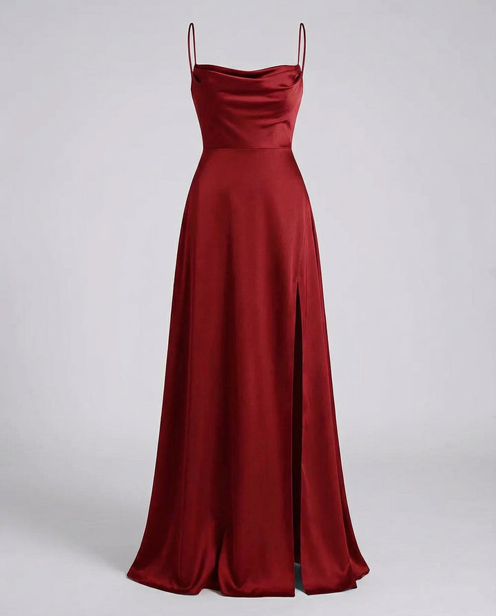 Satin Cowl Neck Evening Maxi Dress