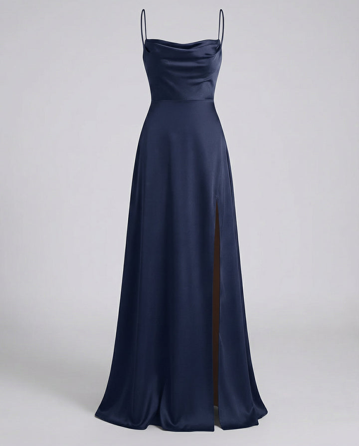Satin Cowl Neck Evening Maxi Dress