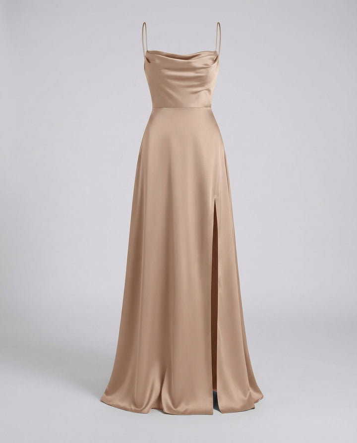 Satin Cowl Neck Evening Maxi Dress