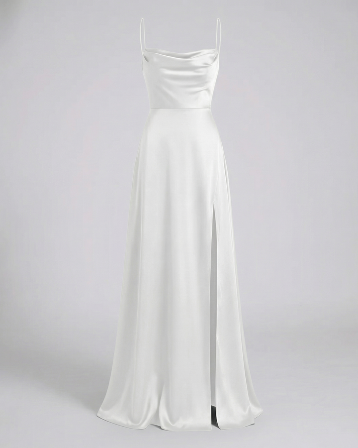 Satin Cowl Neck Evening Maxi Dress