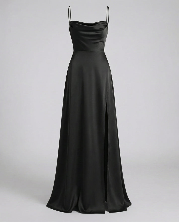 Satin Cowl Neck Evening Maxi Dress