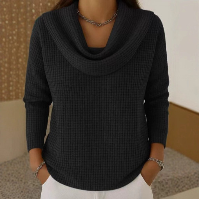 Women's Waffle Knit Cowl Neck Top in Relaxed Fit