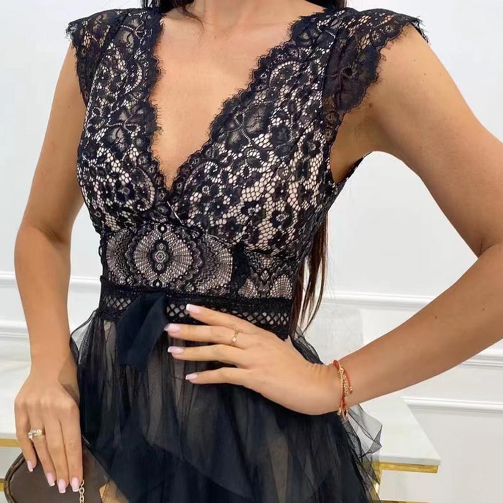 Gisella | Elegant V Neck Lace Embroidered Cocktail Dress