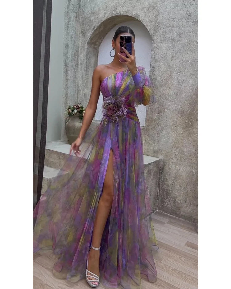 Aurora | Floral One Shoulder Evening Maxi Dress