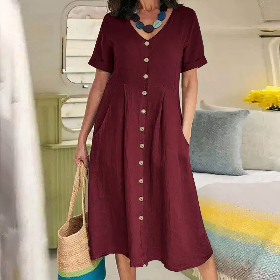 Women's Button Front Summer Midi Dress
