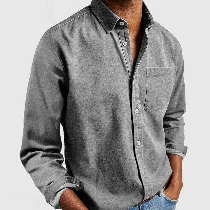 Men's Chambray Button-Up Shirt with Chest Pocket