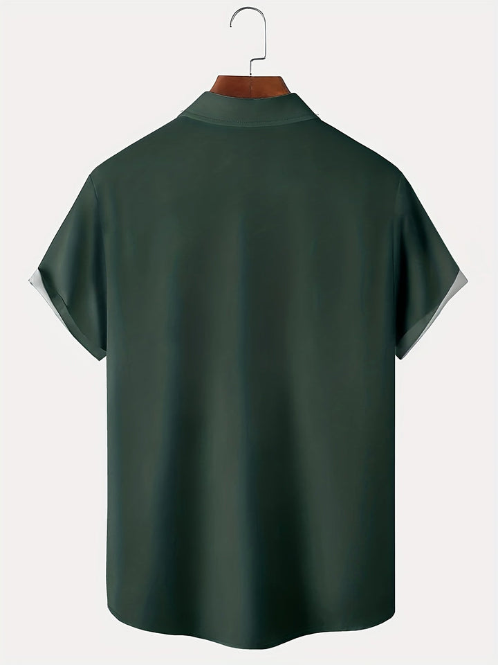 Men's Short Sleeve Colourblock Shirt with Diamond Print