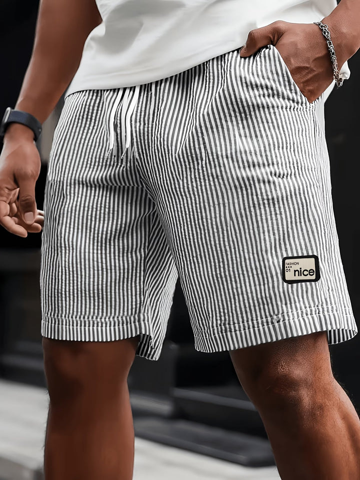 Men's Striped Drawstring Shorts with Elastic Waistband