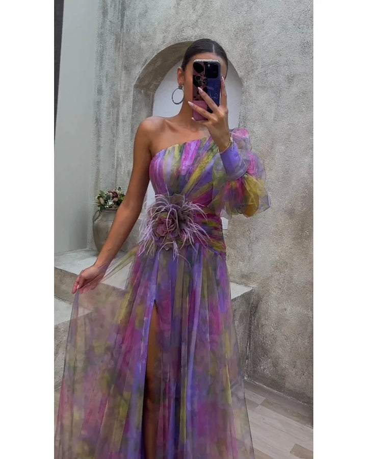 Aurora | Floral One Shoulder Evening Maxi Dress