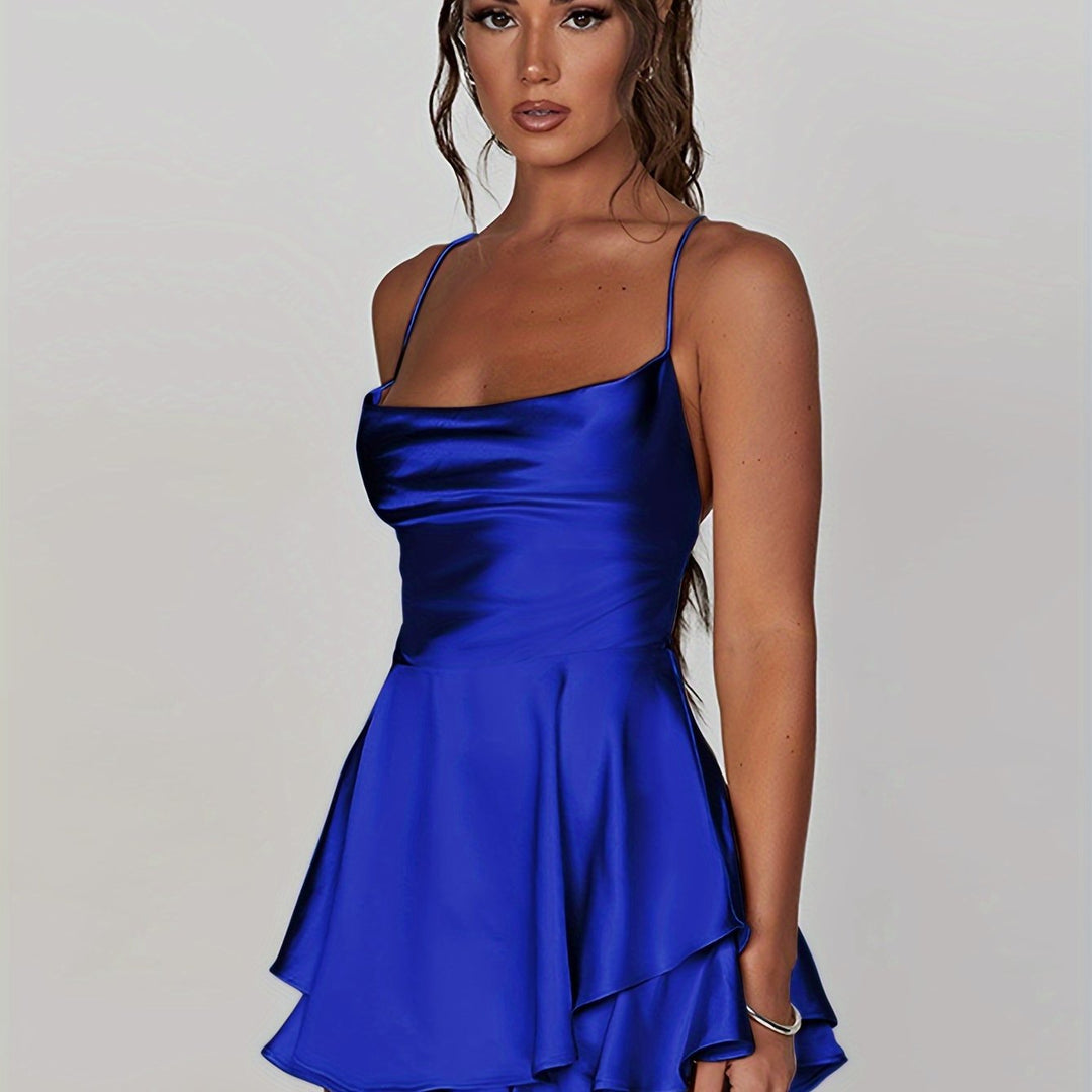 Women's Satin Mini Dress with Ruffle Hem