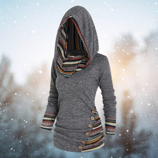 Women's Fleece Hoodie with Tribal Print Hood