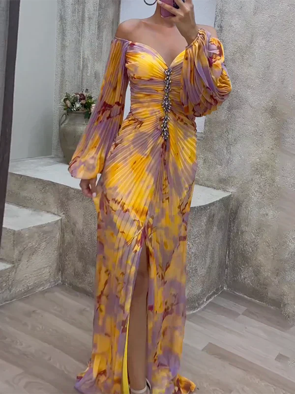 Valencia | Pleated Off Shoulder Evening Maxi Dress