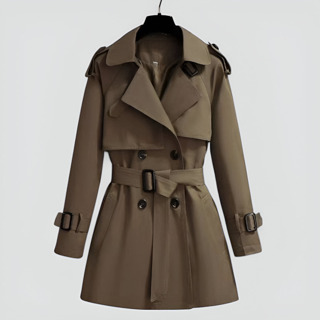 Women's Double-Breasted Trench Coat with Belted Waist