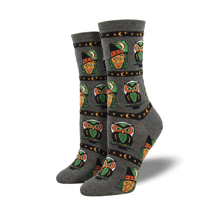 Halloween Pumpkin and Witch Print Cosy Socks