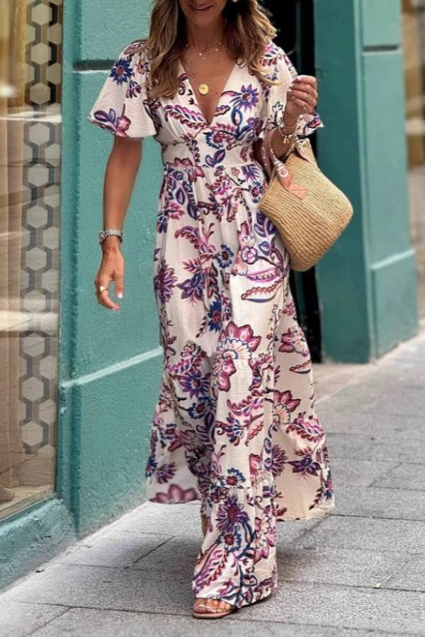 Women's Floral Maxi Dress with Tiered Hem