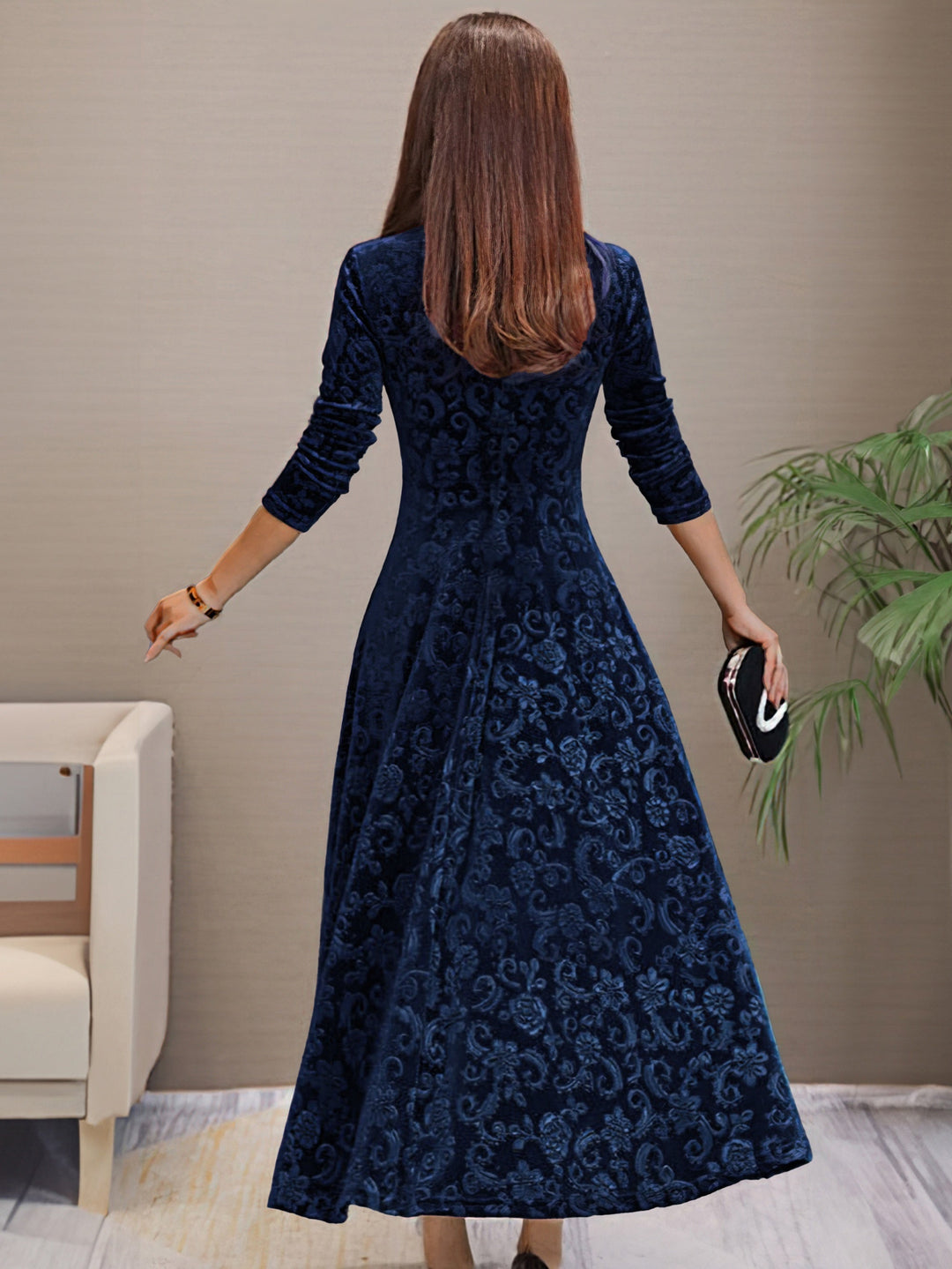 Vivienne | Floral Velvet V Neck Midi Dress