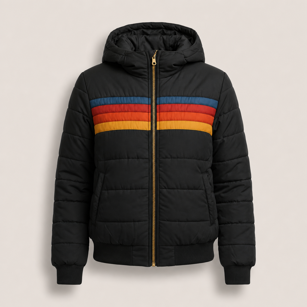 Women's Padded Puffer Jacket with Striped Colour Block