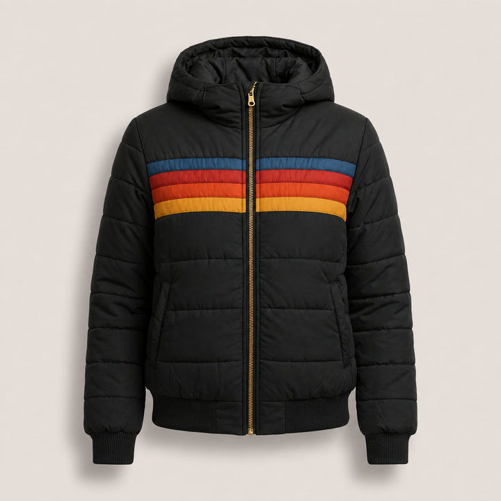 Women's Padded Puffer Jacket with Striped Colour Block
