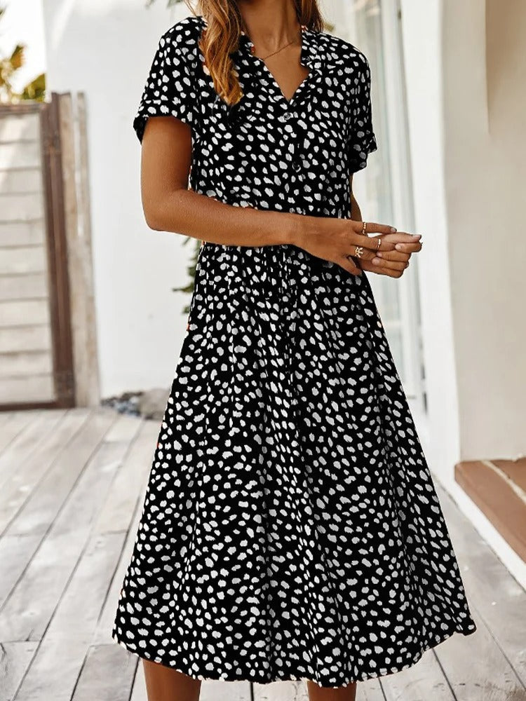 Women's Short Sleeve Printed Midi Dress